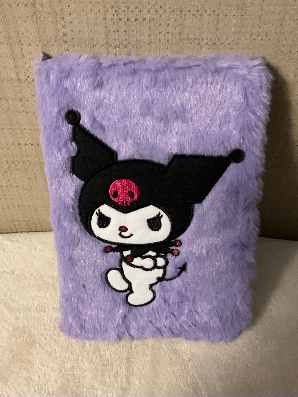 Sanrio Kuromi Lavender Plush Notebook Cover with Embroidered Character
